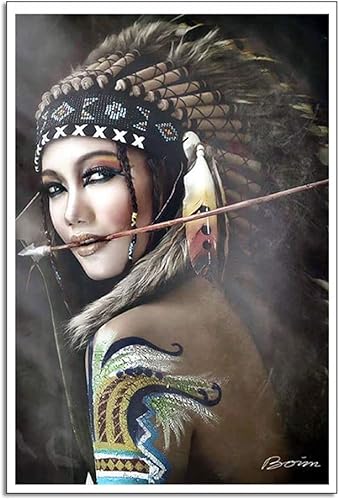 Woman Canvas Print Indian Warrior Wall Art, Wall Decoration Poster Canvas Wall Art Indian Woman Native American Beauty Painting Artwork Prints For Room Living Room, Frameless,30x45cm von KTGEDH