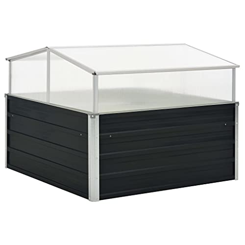 (Blitzlie ferung) Terrasse Blumenkasten | Hochbeet Blumenkübe l Pflanzkübe l Blumentrog Blumenkasten | Überdachter Gartentopf Gewächshaus Anthrazit 100x100x77 cm Verzinkter Stahl von KTHLBRH