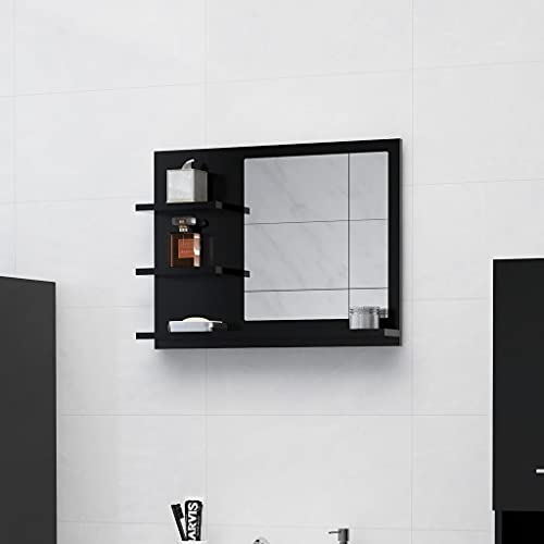 KTHLBRH (Blitzlieferung) Spiegelschrank Bad Ablagen Badezimmer Hängeschrank Badspiegel Badschrank mit Spiegel Badschrank mit Spiegel Badspiegel Schwarz 60x10,5x45 cm Spanplatte von KTHLBRH