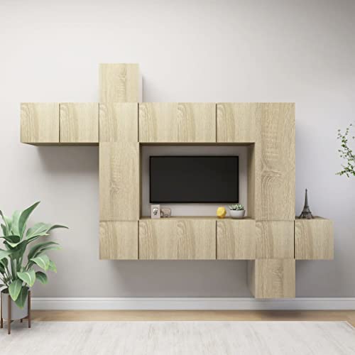 KTHLBRH 10-TLG. TV-Schrank-Set Sonoma-Eiche Holzwerkstoff tv unterschrank Sideboard Wohnzimmer Couchtisch Konsolentisch mit Schubladen von KTHLBRH