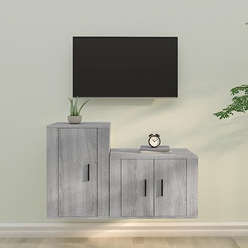 KTHLBRH 2-TLG. TV-Schrank-Set Grau Sonoma Holzwerkstoff Sideboard tv Fernsehtisch Konsolentisch mit Schubladen Sideboard hängend von KTHLBRH