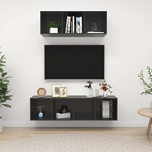 KTHLBRH 2-TLG. TV-Schrank-Set Hochglanz-Grau Holzwerkstoff kommode Fernsehtisch Fernseher Tisch Sideboard Wohnzimmer von KTHLBRH
