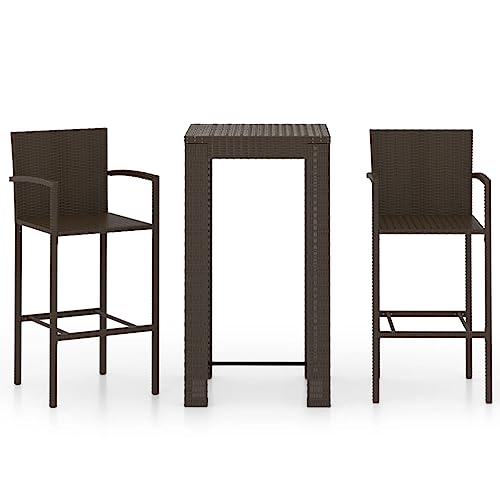 KTHLBRH 3-TLG. Garten-Bar-Set mit Armlehnen Poly Rattan Braun Terrassenmöbel-Sets Outdoor-Möbel-Sets Gartenmöbel-Sets für Gärten, Terrassen und Balkone von KTHLBRH
