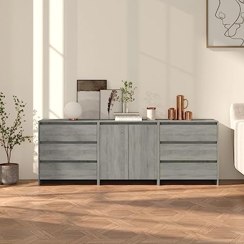 KTHLBRH 3-TLG. Sideboard Grau Sonoma Holzwerkstoff Schrank gartenschrank for Innenraum Büro von KTHLBRH