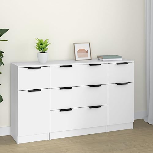 KTHLBRH 3-TLG. Sideboard-Set Weiß Holzwerkstoff Schrank gartenschrank for Büro Wohnzimmer von KTHLBRH