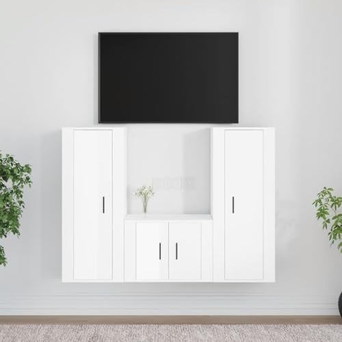 KTHLBRH 3-TLG. TV-Schrank-Set Hochglanz-Weiß Holzwerkstoff Fernsehtisch Fernsehschrank tv kommode hängeschrank von KTHLBRH