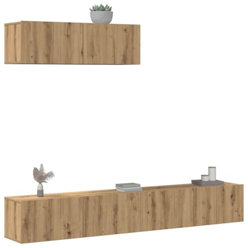 KTHLBRH 3-TLG. TV-Schrank-Set Wandmontage Artisan-Eiche Holzwerkstoff Wohnzimmerschrank TV Schrank für Schlafzimmer Büro von KTHLBRH