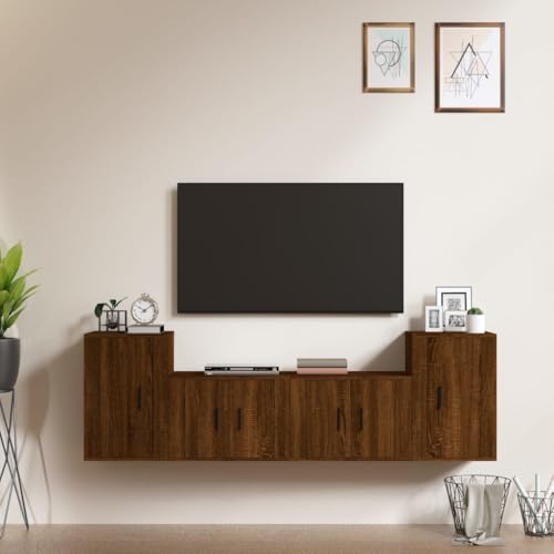 KTHLBRH 4-TLG. TV-Schrank-Set Braun Eichen-Optik Holzwerkstoff Konsolentisch mit Schubladen Sideboard hängend Sideboard tv Fernseher Schrank von KTHLBRH