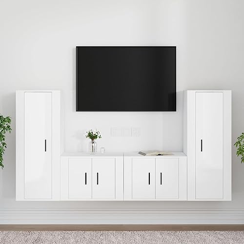 KTHLBRH 4-TLG. TV-Schrank-Set Hochglanz-Weiß Holzwerkstoff Fernseher Tisch Fernseher kommode Sideboard Wohnzimmer tv Board von KTHLBRH