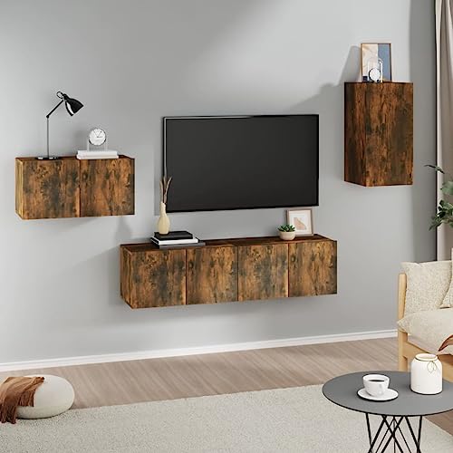 KTHLBRH 4-TLG. TV-Schrank-Set Räuchereiche Holzwerkstoff Modulares Wandregal mit rustikalem Holzfinish für stilvolle Aufbewahrung KTHLBRH 4-TLG. TV-Schrank-Set Räuchereiche Holzwerkstoff Modulares Wandregal mit rustikalem Holzfinish für stilvolle Aufbewahrung von KTHLBRH