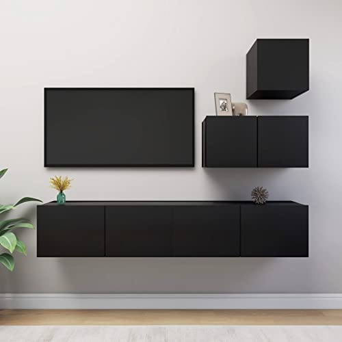 KTHLBRH 4-TLG. TV-Schrank-Set Schwarz Holzwerkstoff Wandmontierter Stauraumschrank mit minimalistischem Design und viel Platz. KTHLBRH 4-TLG. TV-Schrank-Set Schwarz Holzwerkstoff Wandmontierter Stauraumschrank mit minimalistischem Design und viel Platz. von KTHLBRH