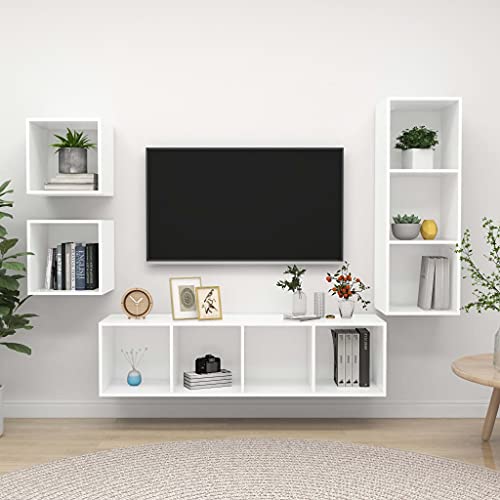 KTHLBRH 4-TLG. TV-Schrank-Set Weiß Holzwerkstoff Fernseher kommode lowboard Fernseher Tisch hängeschrank von KTHLBRH