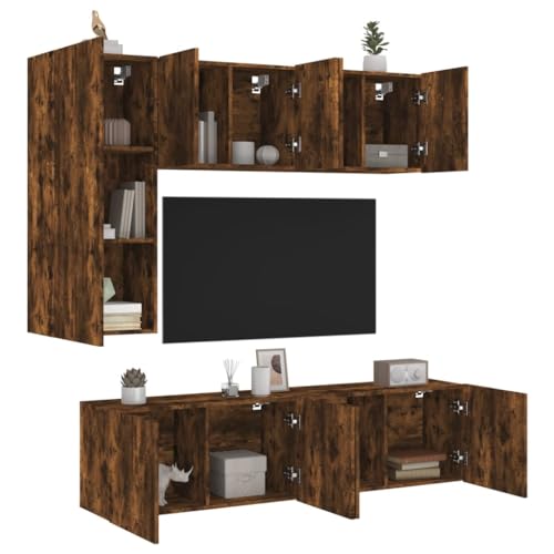 KTHLBRH 5-TLG. Wohnwand Räuchereiche Holzwerkstoff Wandmontierbarer TV-Schrank mit Stauraum aus Holzwerkstoff KTHLBRH 5-TLG. Wohnwand Räuchereiche Holzwerkstoff Wandmontierbarer TV-Schrank mit Stauraum aus Holzwerkstoff von KTHLBRH