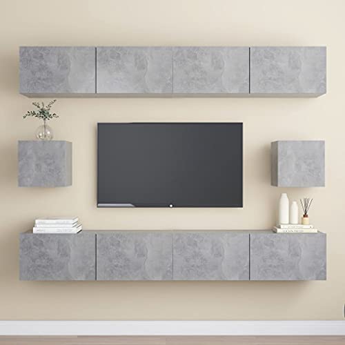 KTHLBRH 6-TLG. TV-Schrank-Set Betongrau Holzwerkstoff tv Bank kommode Couchtisch Fernseher kommode von KTHLBRH
