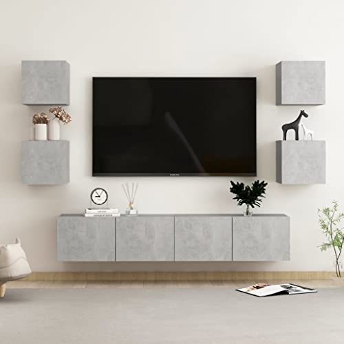 KTHLBRH 6-TLG. TV-Schrank-Set Betongrau Holzwerkstoff tv Board hängeschrank Sideboard tv Fernseher kommode von KTHLBRH