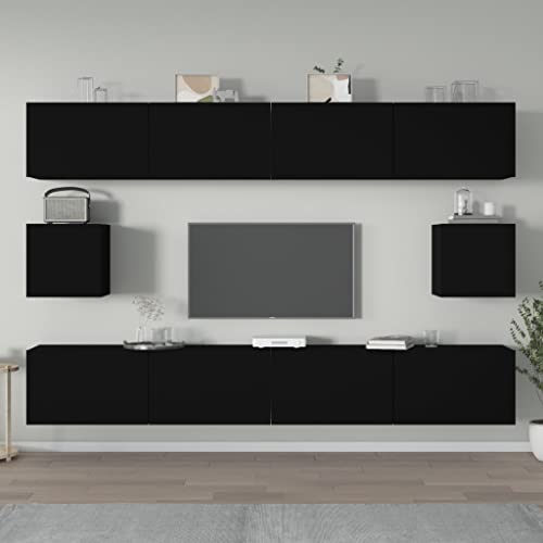 KTHLBRH 6-TLG. TV-Schrank-Set Schwarz Holzwerkstoff Rustikales TV Schrank Set aus recyceltem Holz mit wandmontiertem Stauraum und modularem Design. KTHLBRH 6-TLG. TV-Schrank-Set Schwarz Holzwerkstoff Rustikales TV Schrank Set aus recyceltem Holz mit wandmontiertem Stauraum und modularem Design. von KTHLBRH