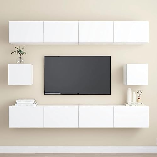 KTHLBRH 6-TLG. TV-Schrank-Set Weiß Holzwerkstoff Konsolentisch mit Schubladen tv Regal Sideboard hängend tv unterschrank von KTHLBRH
