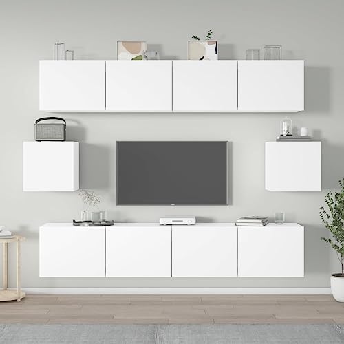 KTHLBRH 6-TLG. TV-Schrank-Set Weiß Holzwerkstoff Rustikales TV Schrank Set aus recyceltem Holz mit wandmontiertem Stauraum und modularem Design. von KTHLBRH