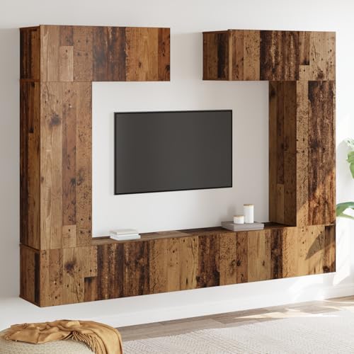 KTHLBRH 6-teilige TV Schrank Set Altes Holz Ingenieurholz Fernseher kommode tv kommode Couchtisch HiFi Rack von KTHLBRH
