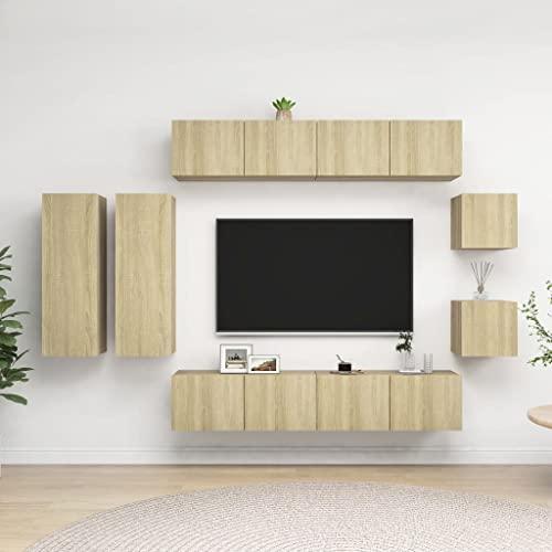 KTHLBRH 8-TLG. TV-Schrank-Set Sonoma-Eiche Holzwerkstoff Wandmontiertes TV-Schrank-Set mit Stauraum, modernes Design aus robustem Holzwerkstoff. von KTHLBRH