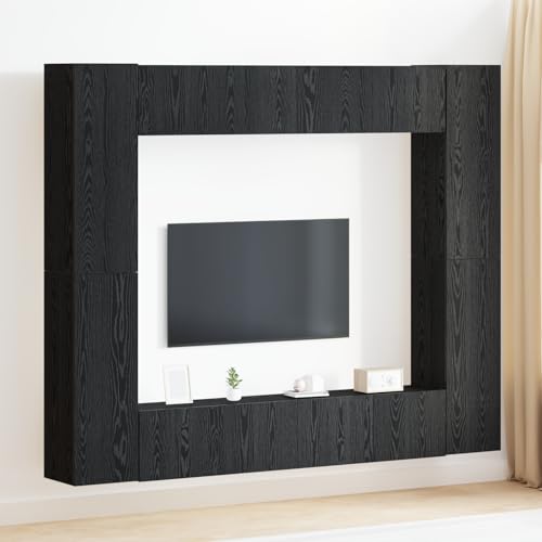 KTHLBRH 8-teiliges TV-Schrank-Set - Wandmontiert, Schwarze Eiche, Technisches Holz Sideboard Wohnzimmer kommode tv unterschrank HiFi Rack von KTHLBRH