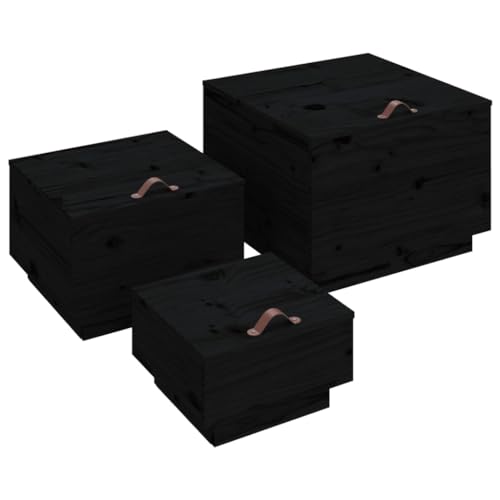 KTHLBRH Aufbewahrungsboxen mit Deckeln 3 STK. Schwarz Massivholz Kiefer Büro-Stauschrank Wohnzimmerschrank Möbel für das Wohnzimmer Geeignet für Wohnzimmer, Schlafzimmer, Büro von KTHLBRH