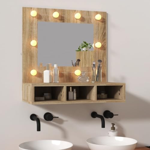 KTHLBRH Badezimmermöbel Bad unterschrank Waschbecken Spiegelschrank mit LED Sonoma-Eiche 60x31,5x62 cm von KTHLBRH
