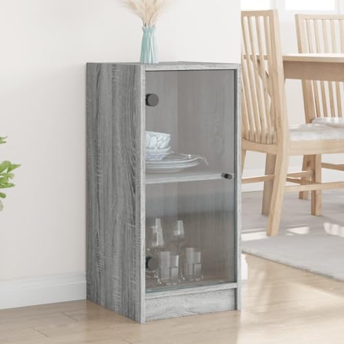 KTHLBRH Beistellschrank mit Glastüren Grau Sonoma gartenschrank kommoden for Schlafzimmer Wohnzimmer 35x37x75,5 cm von KTHLBRH