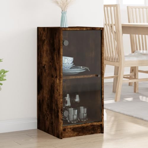 KTHLBRH Beistellschrank mit Glastüren Räuchereiche flurschrank gartenschrank for Schlafzimmer Innenraum 35x37x75,5 cm von KTHLBRH