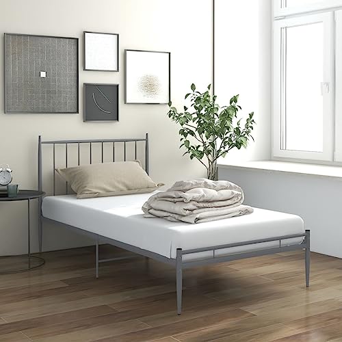 KTHLBRH Betten Kopfteil Bett Doppelbett Bett Grau Metall 100x200 cm Geeignet für Familienzimmer von KTHLBRH
