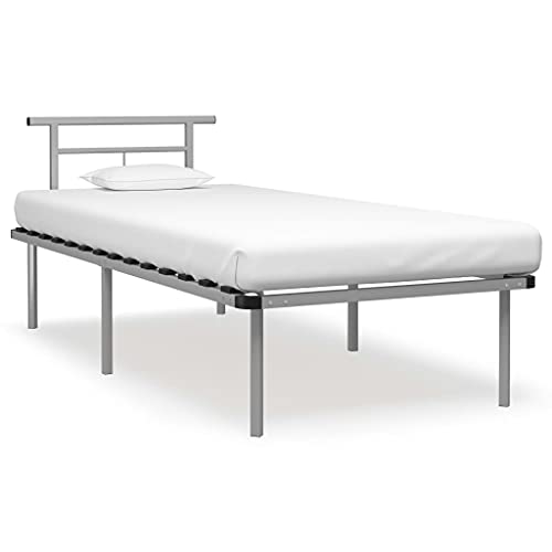 KTHLBRH Betten Kopfteil Bett Doppelbett Bettgestell Grau Metall 90x200 cm Geeignet für Familienzimmer von KTHLBRH