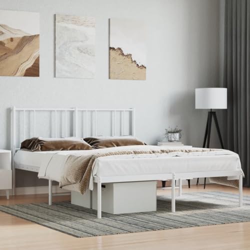 KTHLBRH Betten Kopfteil Bett Doppelbett Bettgestell mit Kopfteil Metall Weiß 135x190 cm Geeignet für Familienzimmer von KTHLBRH