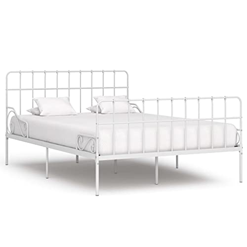 KTHLBRH Betten Kopfteil Bett Doppelbett Bettgestell mit Lattenrost Weiß Metall 120×200 cm Geeignet für Familienzimmer von KTHLBRH