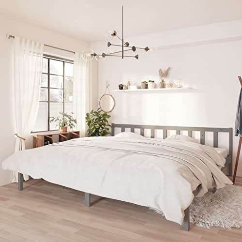 KTHLBRH Betten Kopfteil Bett Doppelbett Massivholzbett Grau Kiefer 200x200 cm Geeignet für Familienzimmer von KTHLBRH