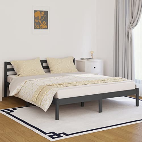 KTHLBRH Betten Kopfteil Bett Doppelbett Massivholzbett Kiefer 160x200 cm Grau Geeignet für Familienzimmer von KTHLBRH
