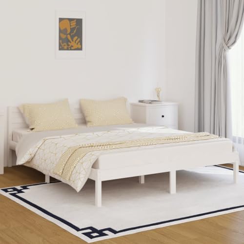 KTHLBRH Betten Kopfteil Bett Doppelbett Massivholzbett Kiefer 160x200 cm Weiß Geeignet für Familienzimmer von KTHLBRH