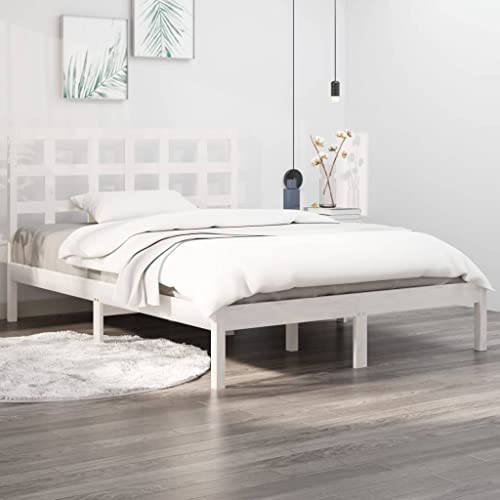 KTHLBRH Betten Kopfteil Bett Doppelbett Massivholzbett Weiß 140x190 cm Geeignet für Familienzimmer von KTHLBRH