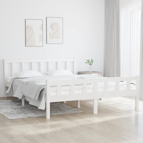 KTHLBRH Betten Kopfteil Bett Doppelbett Massivholzbett Weiß 140x200 cm Geeignet für Familienzimmer von KTHLBRH