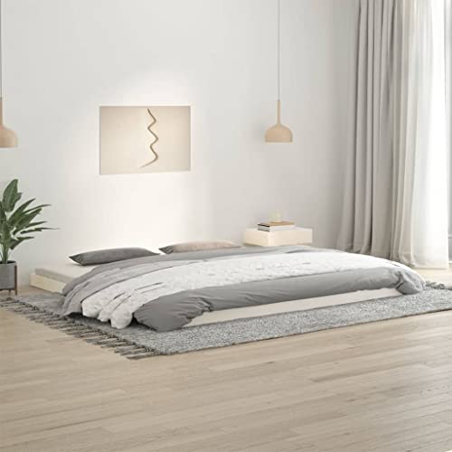 KTHLBRH Betten Kopfteil Bett Doppelbett Massivholzbett Weiß 200x200 cm Kiefer Geeignet für Familienzimmer von KTHLBRH