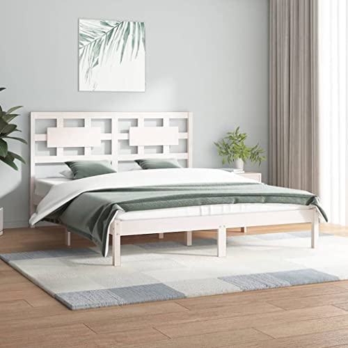 KTHLBRH Betten Kopfteil Bett Doppelbett Massivholzbett Weiß Kiefer 120x200 cm Geeignet für Familienzimmer von KTHLBRH