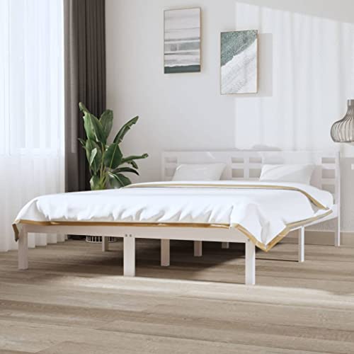 KTHLBRH Betten Kopfteil Bett Doppelbett Massivholzbett Weiß Kiefer 120x200 cm Geeignet für Familienzimmer von KTHLBRH