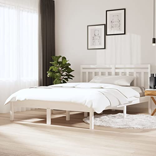 KTHLBRH Betten Kopfteil Bett Doppelbett Massivholzbett Weiß Kiefer 140x190 cm Geeignet für Familienzimmer von KTHLBRH