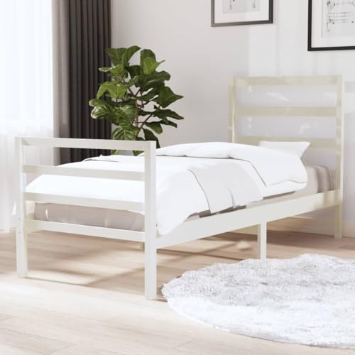 KTHLBRH Betten Kopfteil Bett Doppelbett Massivholzbett Weiß Kiefer 90x190 cm 3FT Single Geeignet für Familienzimmer von KTHLBRH