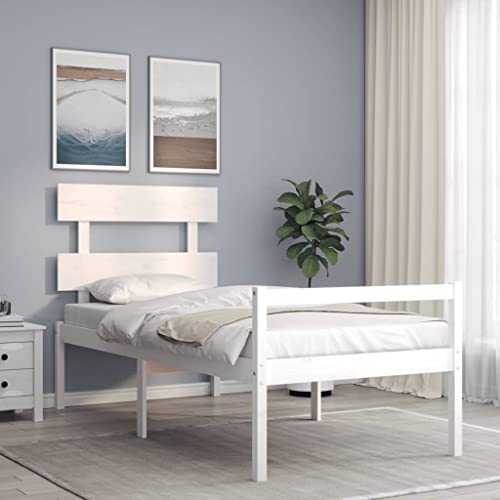 KTHLBRH Betten Kopfteil Bett Doppelbett Massivholzbett mit Kopfteil Weiß 100x200 cm Geeignet für Familienzimmer von KTHLBRH