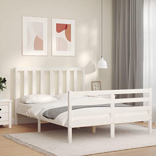 KTHLBRH Betten Kopfteil Bett Doppelbett Massivholzbett mit Kopfteil Weiß 120x200 cm Geeignet für Familienzimmer von KTHLBRH