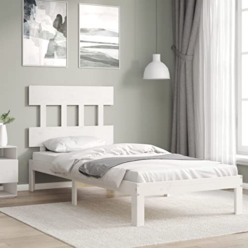 KTHLBRH Betten Kopfteil Bett Doppelbett Massivholzbett mit Kopfteil Weiß 90x200 cm Geeignet für Familienzimmer von KTHLBRH
