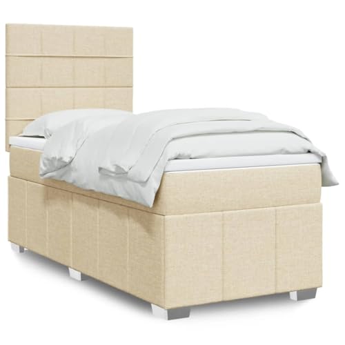 KTHLBRH Bettgestell Familienbett Doppelbett Schlafzimmer möbel Boxspringbett mit Matratze Creme 100x200 cm Stoff KTHLBRH Bettgestell Familienbett Doppelbett Schlafzimmer möbel Boxspringbett mit Matratze Creme 100x200 cm Stoff von KTHLBRH