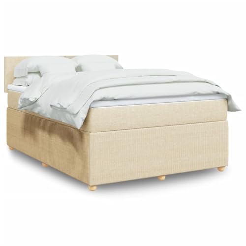 KTHLBRH Bettgestell Familienbett Doppelbett Schlafzimmer möbel Boxspringbett mit Matratze Creme 160x200 cm Stoff von KTHLBRH