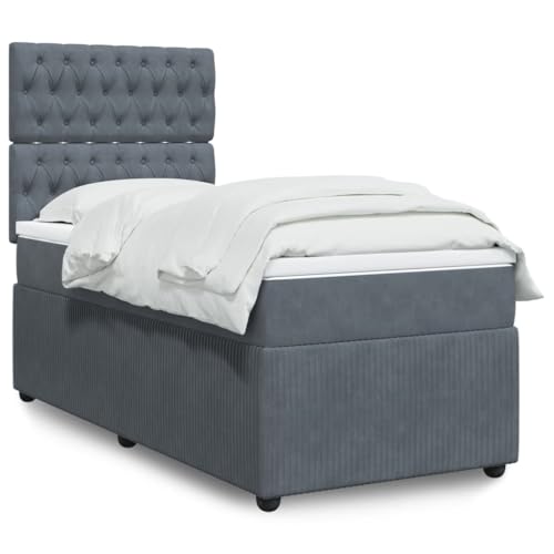 KTHLBRH Bettgestell Familienbett Doppelbett Schlafzimmer möbel Boxspringbett mit Matratze Dunkelgrau 90x200 cm Samt von KTHLBRH