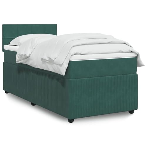KTHLBRH Bettgestell Familienbett Doppelbett Schlafzimmer möbel Boxspringbett mit Matratze Dunkelgrün 90x190 cm Samt von KTHLBRH